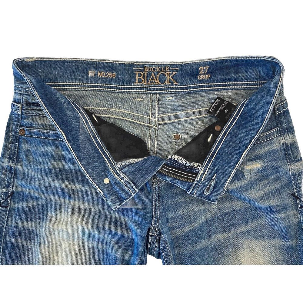 Women's Sz 27 Buckle Black Jeans Fit No. 256 Boyfriend Crop Factory Distressed - Picture 4 of 7
